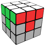 Rubik's cube with centre pieces and all first-layer pieces coloured.