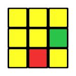 Top layer of Rubik's cube with 2 edge pieces needing to flip their orientation.